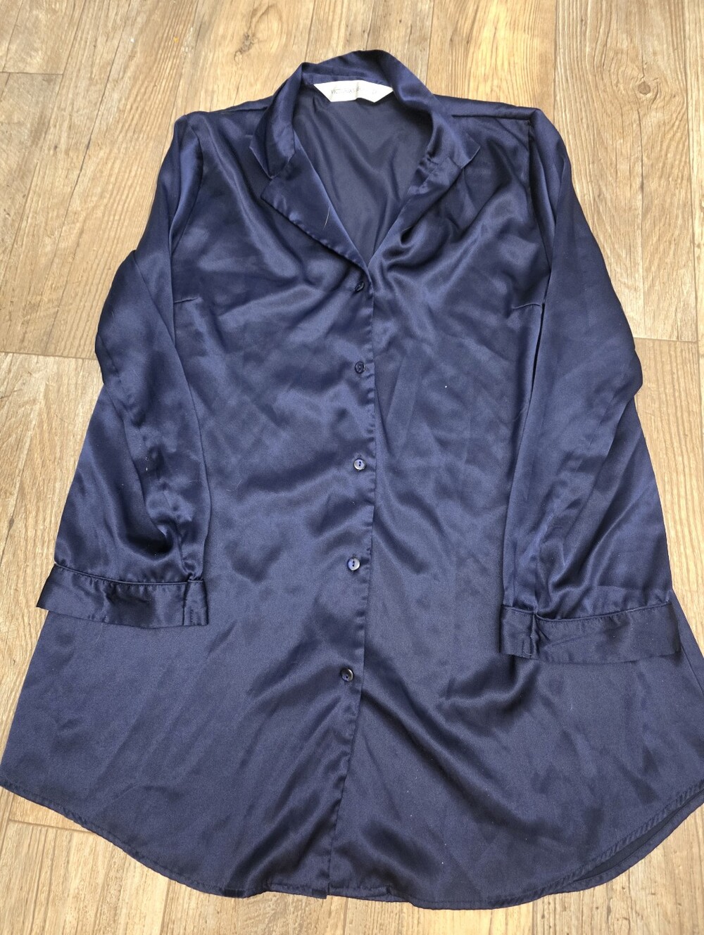 Vintage 90s Victoria Secret Satin Sleep Shirt Blouse Navy